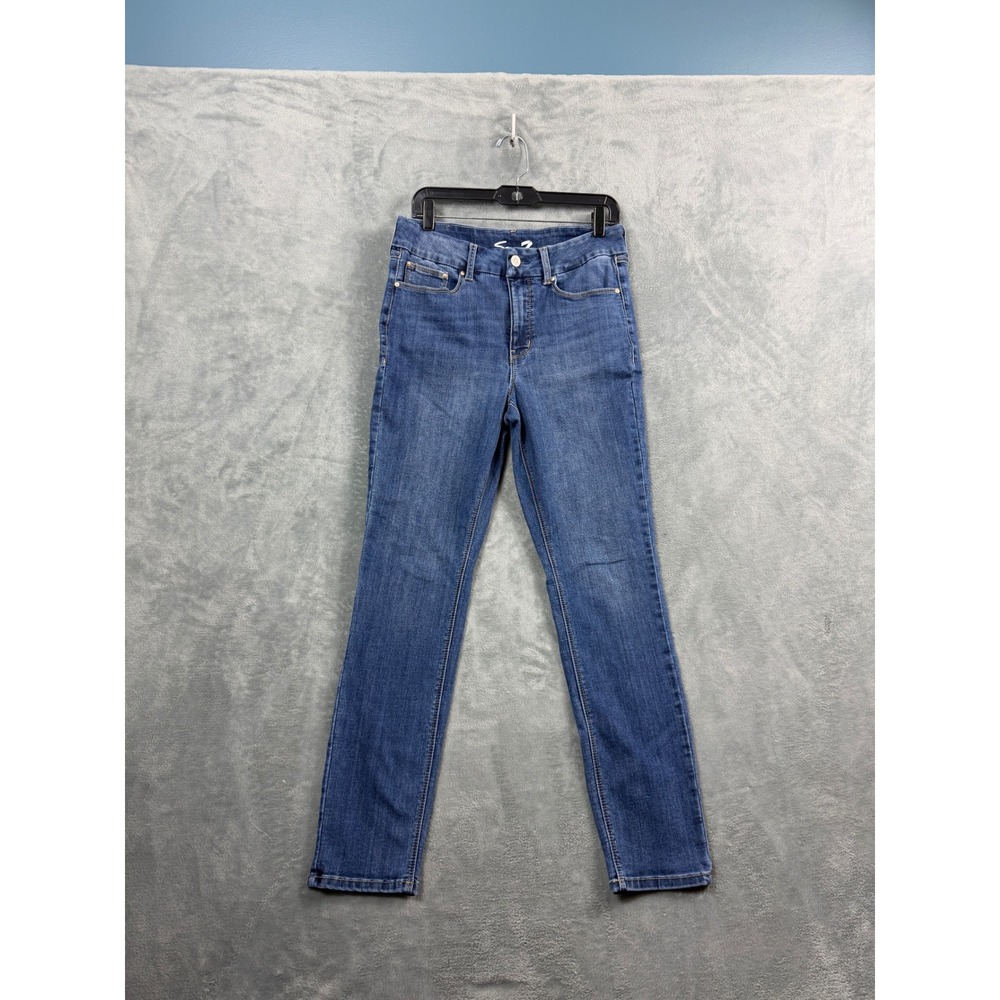 Seven7 Womens 10 Blue Tapered Leg Jeans High Rise Stretch Denim Quiet Luxury K56